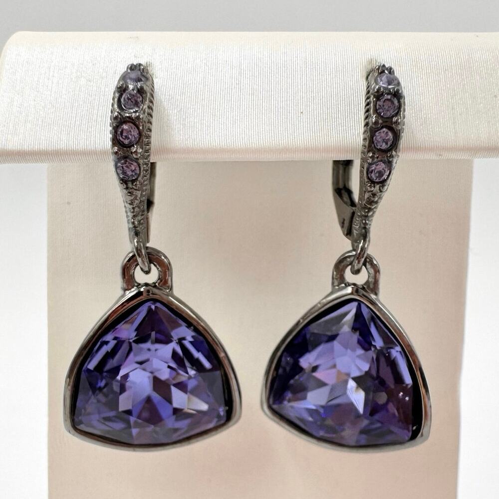 Givenchy Purple Crystal Drop Earrings Glam Sparkle Special Occasion Wedding Gala